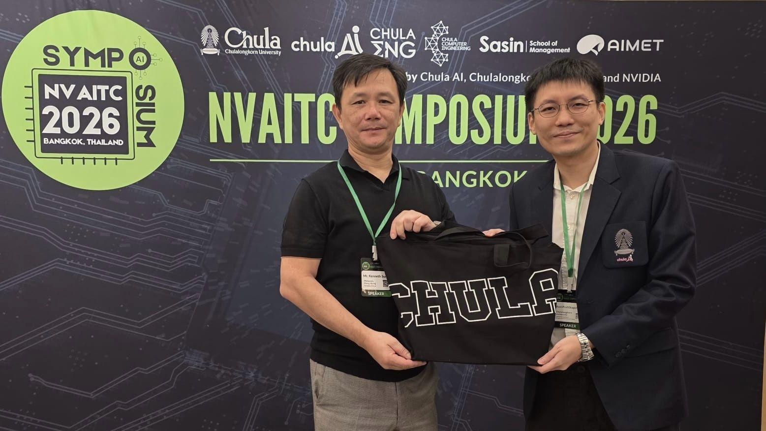 NVAITC Symposium 2026 Bangkok — speakers with Chula tote bag